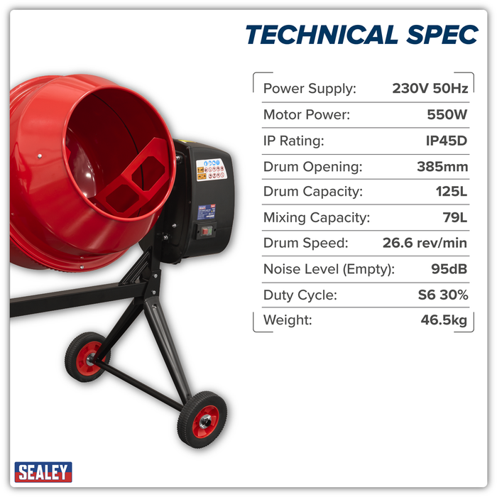 125L Cement Mixer 550W/230V | CMX125