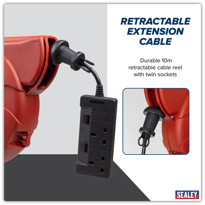 Cable Reel System Retractable 10m 2 x 230V Socket | CRM10