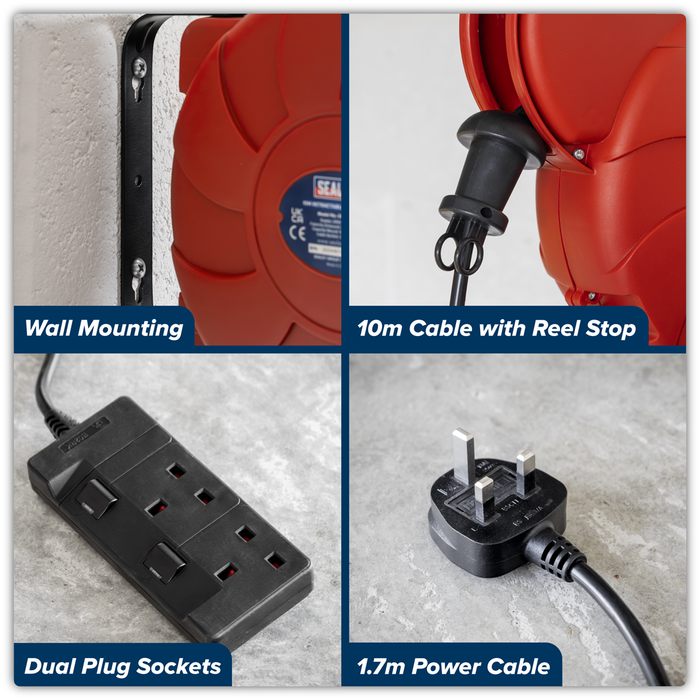 Cable Reel System Retractable 10m 2 x 230V Socket | CRM10