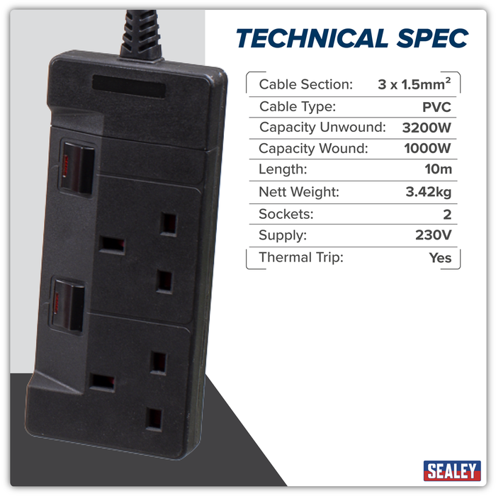 Cable Reel System Retractable 10m 2 x 230V Socket | CRM10