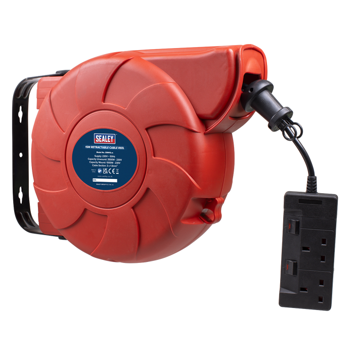 Cable Reel System Retractable 15m 2 x 230V Socket | CRM15