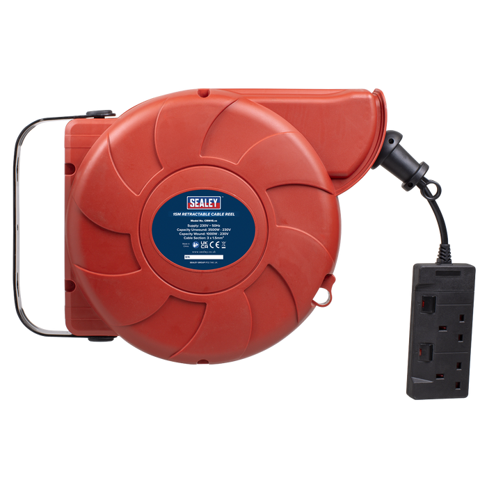 Cable Reel System Retractable 15m 2 x 230V Socket | CRM15
