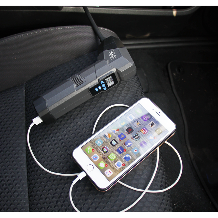 Compact Rechargeable Tyre Inflator & Power Bank with Worklight | CTI120
