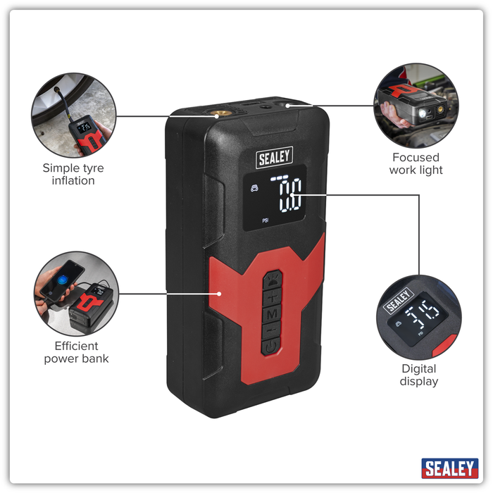 Rechargeable Tyre Inflator & Power Bank with Worklight 12V | CTI140