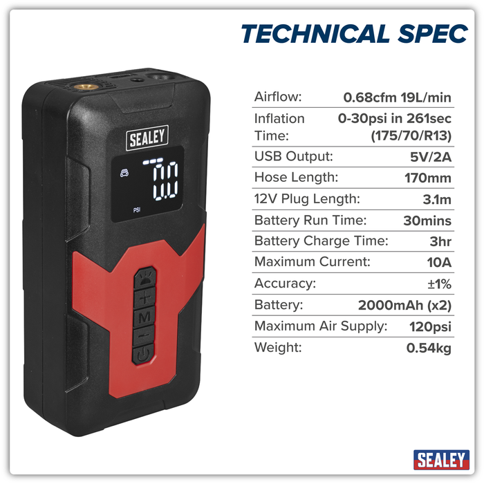 Rechargeable Tyre Inflator & Power Bank with Worklight 12V | CTI140