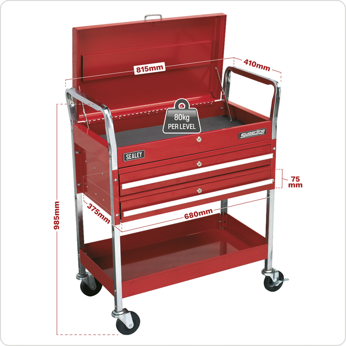 Superline PRO® Heavy-Duty Trolley with Lockable Top & 2 Drawers 2-Level | CX1042D