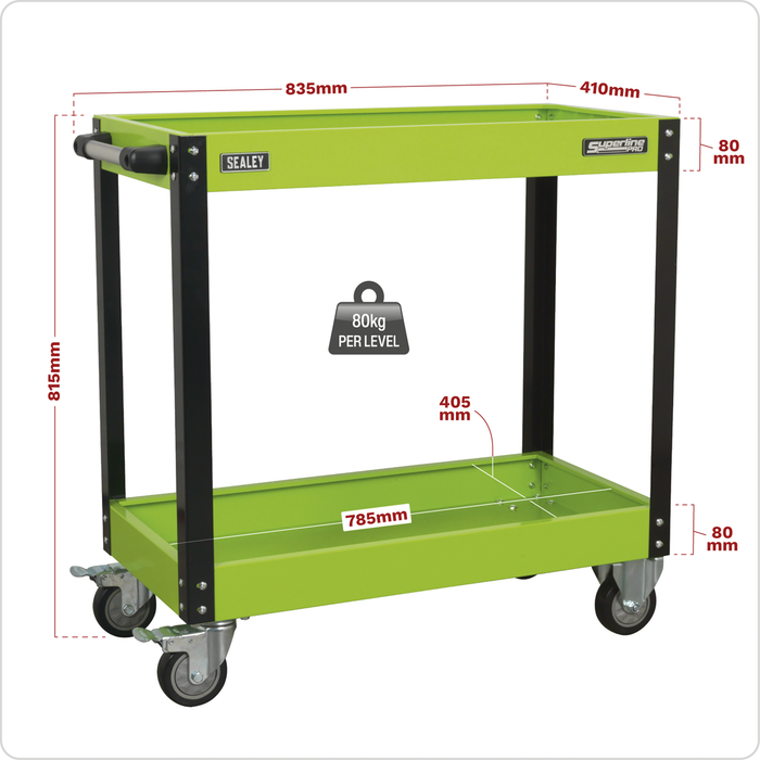 Superline PRO® Heavy-Duty Workshop Trolley 2-Level - Hi-Vis Green | CX109HV