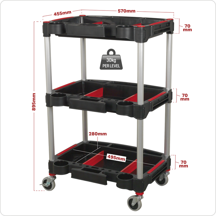 Composite Workshop Trolley with Parts Storage 3-Level | CX313