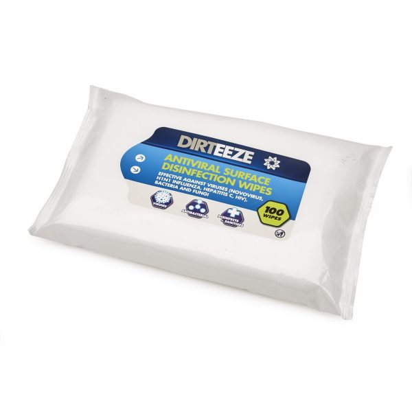 Dirteeze Antiviral Surface Disinfection Wipes Flowpack, Pack of 100 Wipes | DAVF100