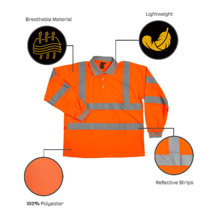 Warrior Orange Hi-Vis Long Sleeved Polo Shirt | HV34