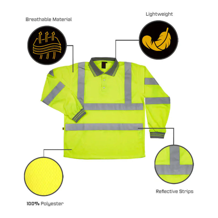 Warrior Yellow Hi-Vis Long Sleeved Polo Shirt | HV34