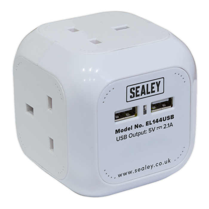 1.4m Extension Cable Cube 4 x 230V & 2 x USB - White | EL144USB