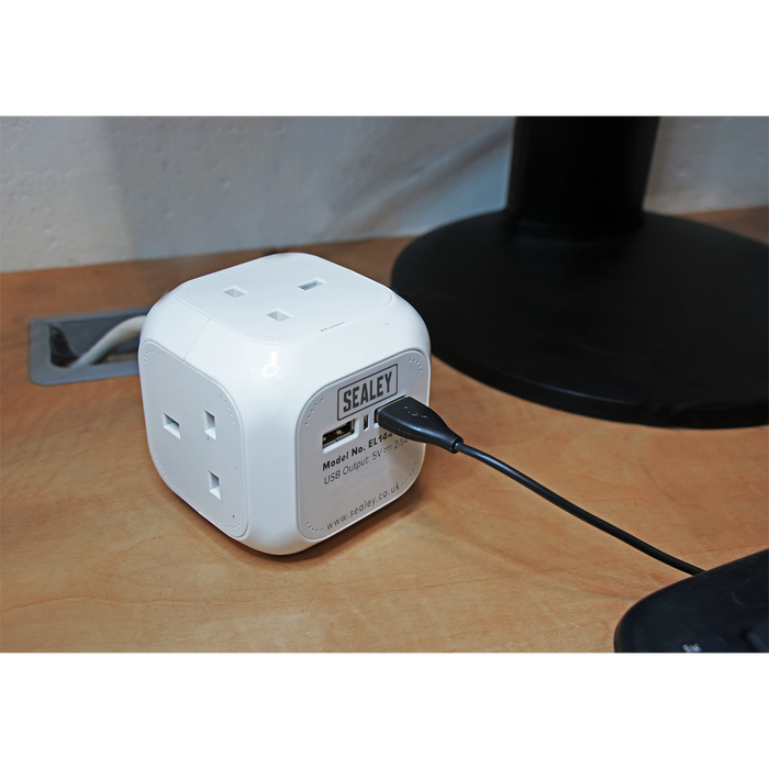 1.4m Extension Cable Cube 4 x 230V & 2 x USB - White | EL144USB