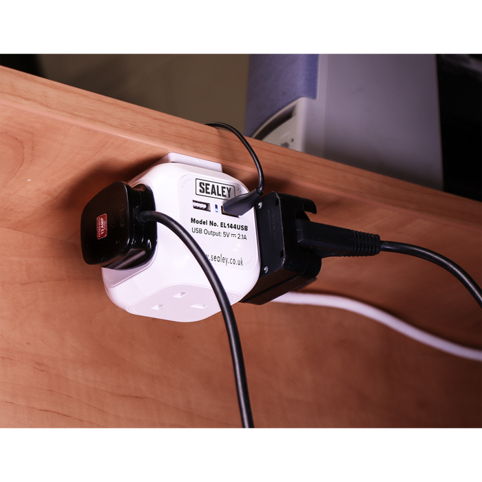 1.4m Extension Cable Cube 4 x 230V & 2 x USB - White | EL144USB