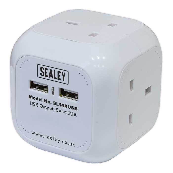 1.4m Extension Cable Cube 4 x 230V & 2 x USB - White | EL144USB