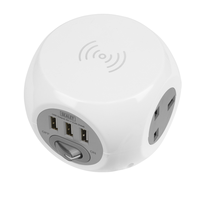 1.4m Extension Cable Cube & Wireless Charging Pad 3 x 230V & 3 x USB | EL144WC
