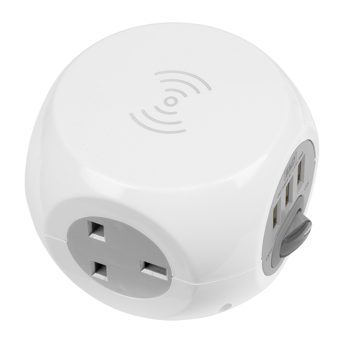 1.4m Extension Cable Cube & Wireless Charging Pad 3 x 230V & 3 x USB | EL144WC