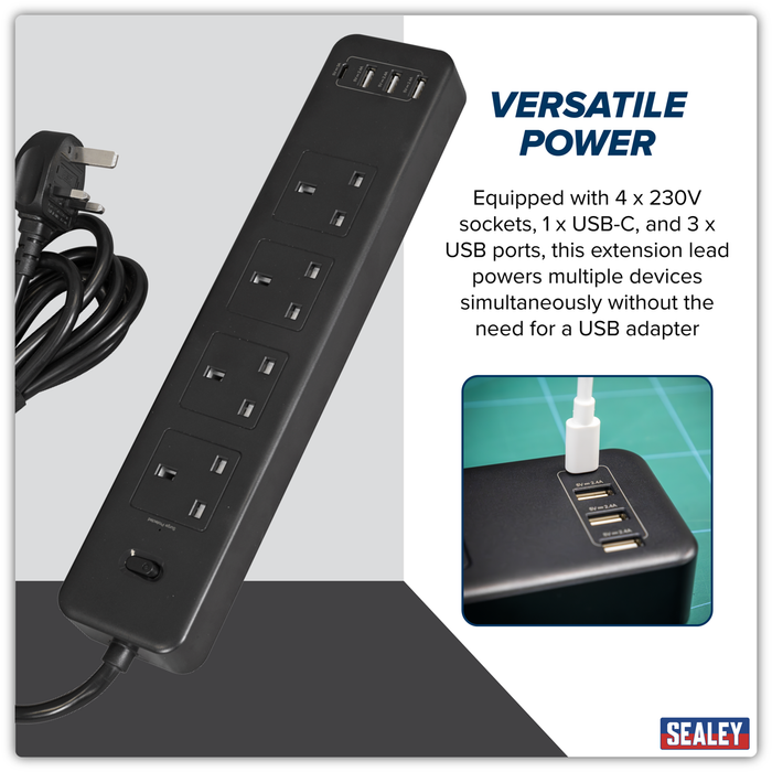 2.6m Extension Lead with USB Ports - Black | EL34USBB