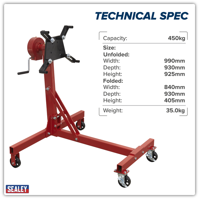 Folding 360º Rotating Engine Stand with Geared Handle Drive 450kg Capacity | ES480D