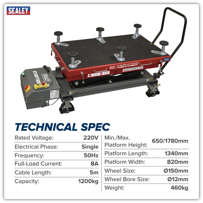 High Lift EV Battery Lift/Hydraulic Platform Truck 1200kg Capacity | EVBT1200