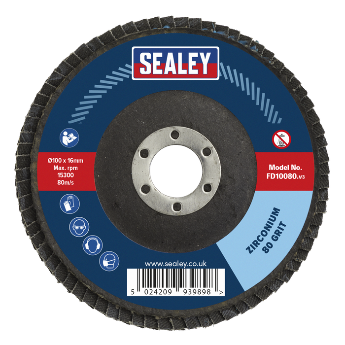 100mm Zirconium Flap Disc 80Grit 16mm Bore | FD10080
