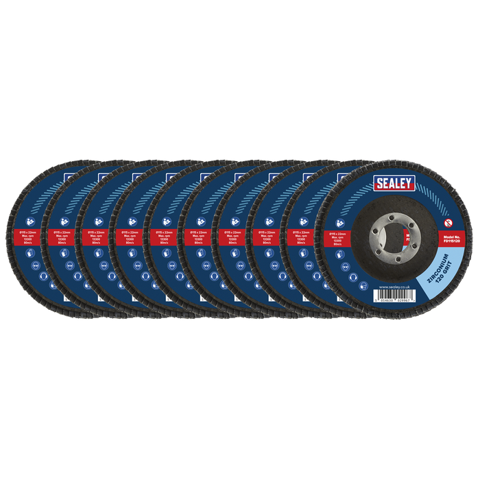 115mm Zirconium Flap Discs 120Grit 22mm Bore - Pack of 10 | FD11512010