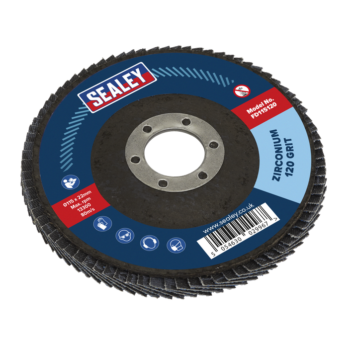 115mm Zirconium Flap Discs 120Grit 22mm Bore - Pack of 10 | FD11512010