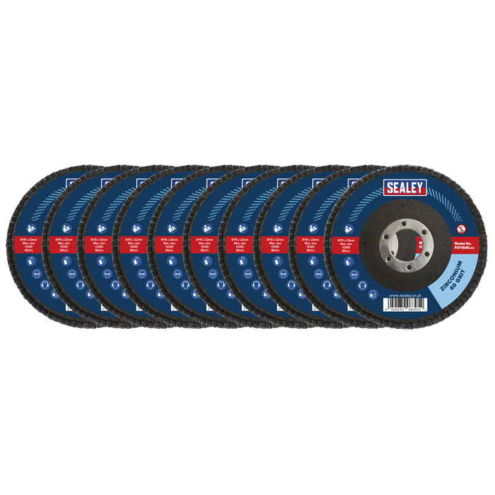 115mm Zirconium Flap Discs 40Grit 22mm Bore - Pack of 10 | FD1154010