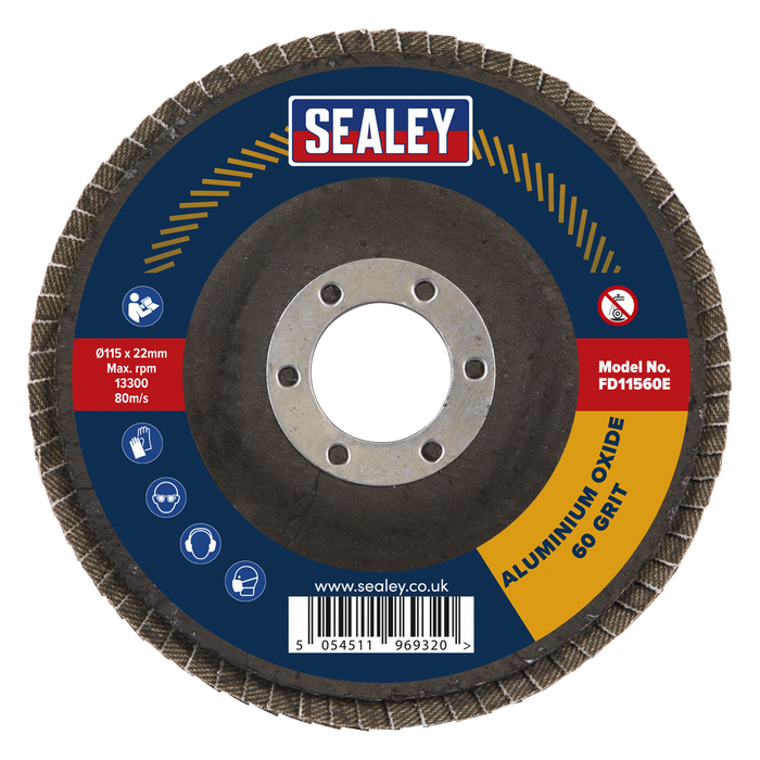 115mm Aluminium Oxide Flap Discs 60Grit 22mm Bore - Pack of 10 | FD11560E10