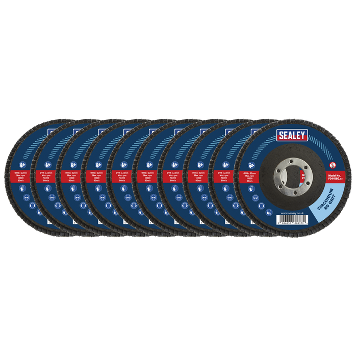 115mm Zirconium Flap Discs 80Grit 22mm Bore - Pack of 10 | FD1158010