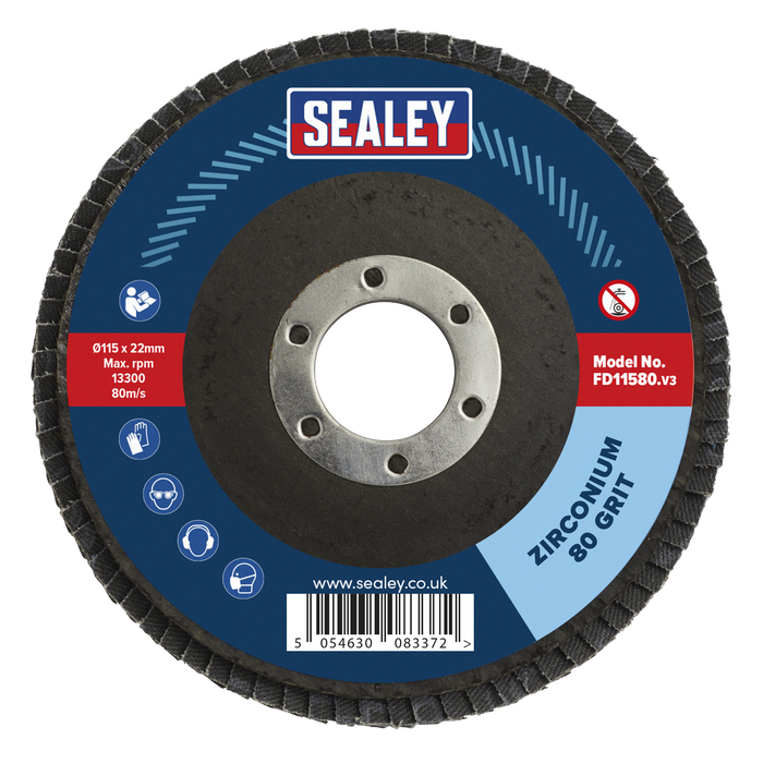 115mm Zirconium Flap Discs 80Grit 22mm Bore - Pack of 10 | FD1158010