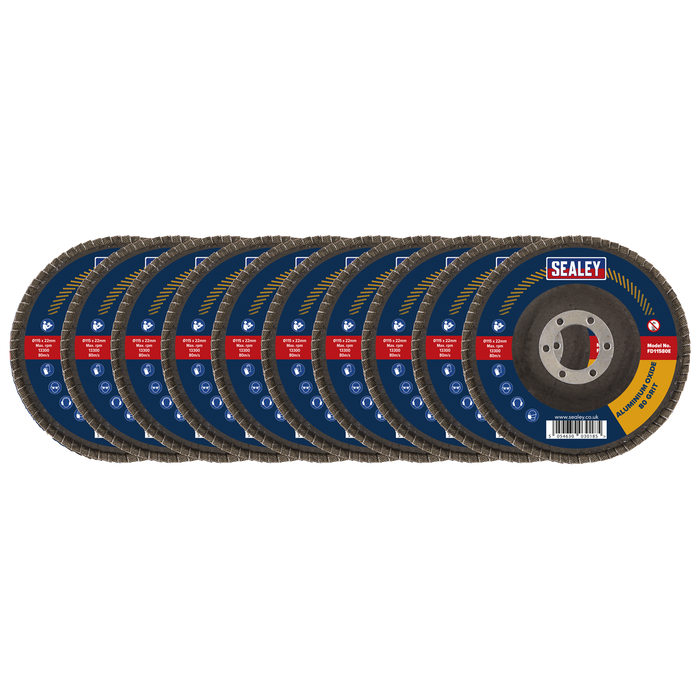 115mm Aluminium Oxide Flap Discs 80Grit 22mm Bore - Pack of 10 | FD11580E10
