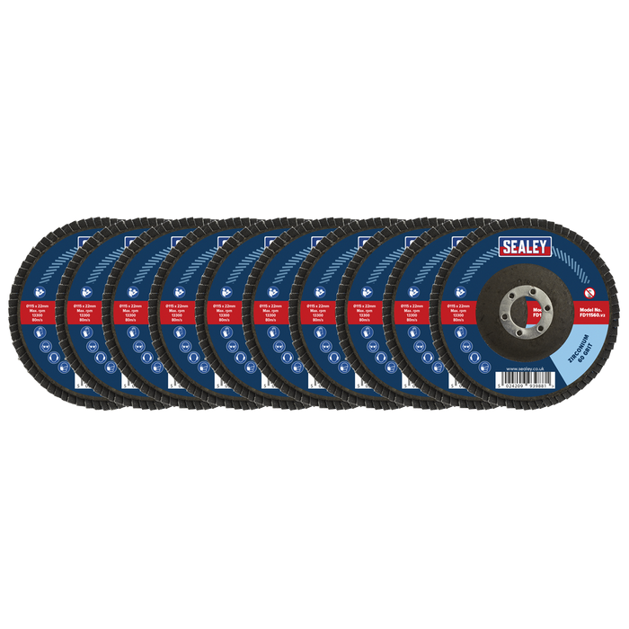 115mm Zirconium Flap Discs Assorted Grit 22mm Bore - Pack of 10 | FD115MIX