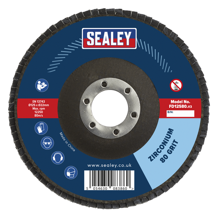 125mm Zirconium Flap Disc 80Grit 22mm Bore | FD12580