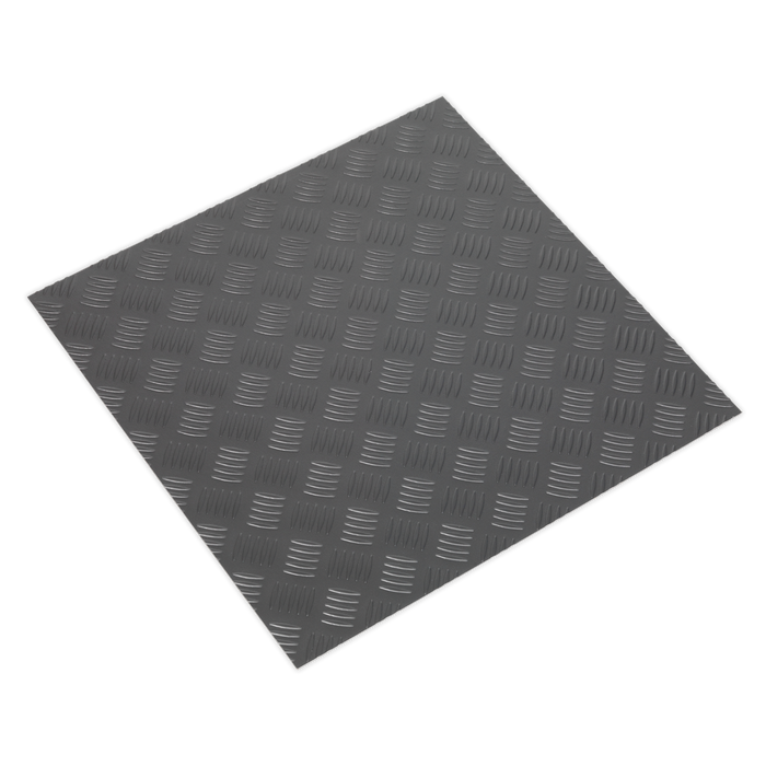 Vinyl Floor Tile with Peel & Stick Backing Silver Treadplate - Pack of 16 | FT1S