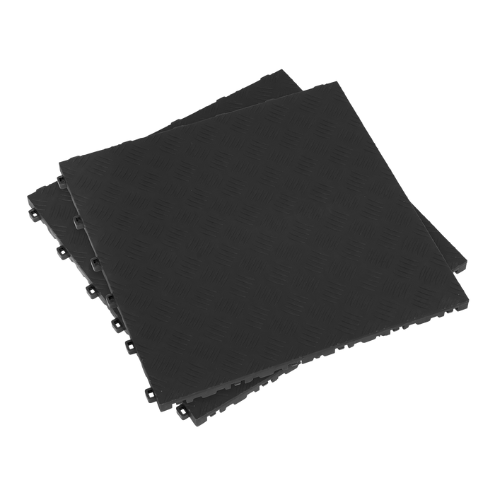 Polypropylene Floor Tile 400 x 400mm, Black Treadplate - Pack of 9 | FT3B