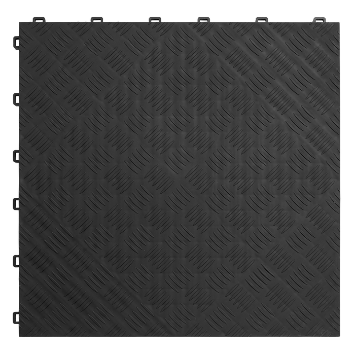 Polypropylene Floor Tile 400 x 400mm, Black Treadplate - Pack of 9 | FT3B