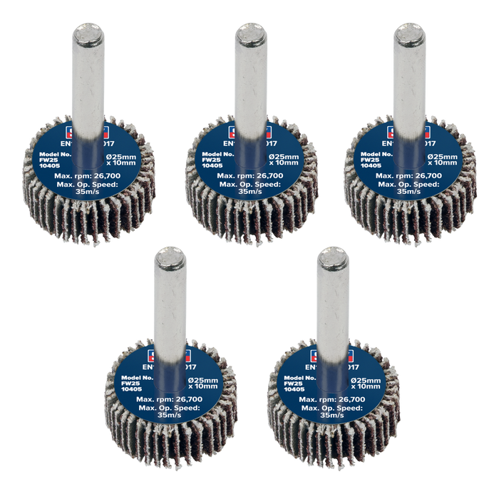 25 x 10mm Abrasive Flap Wheel with 6mm Shaft 40Grit - Pack of 5 | FW2510405