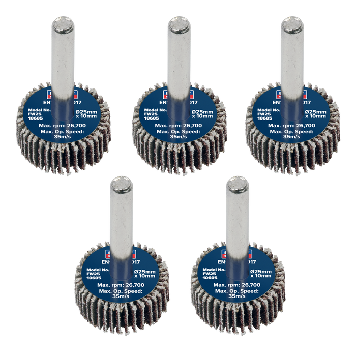 25 x 10mm Abrasive Flap Wheel with 6mm Shaft 60Grit - Pack of 5 | FW2510605