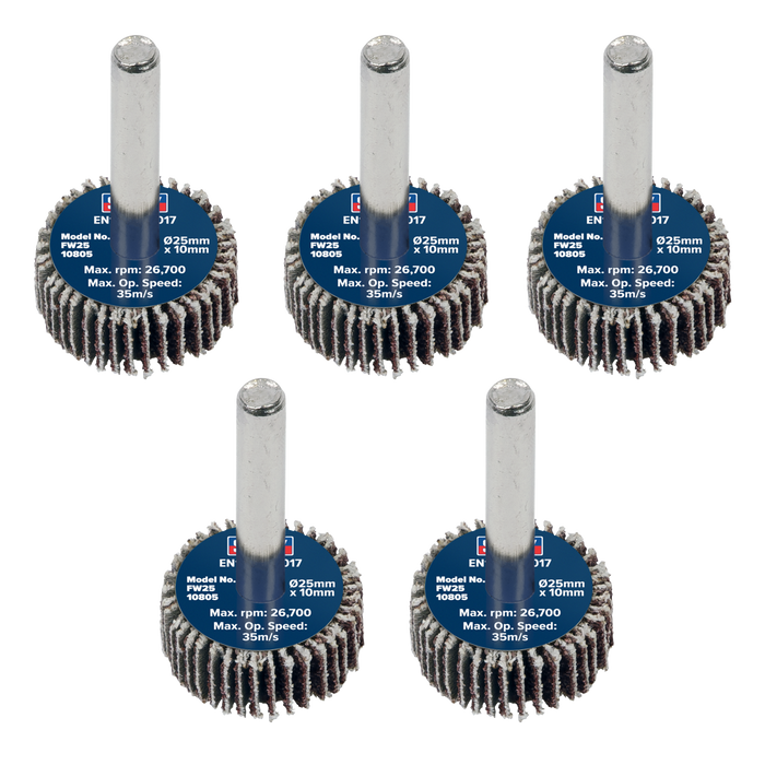 25 x 10mm Abrasive Flap Wheel with 6mm Shaft 80Grit - Pack of 5 | FW2510805