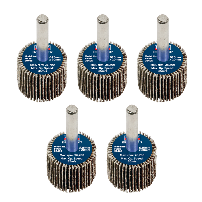 25 x 20mm Abrasive Flap Wheel with 6mm Shaft 40Grit - Pack of 5 | FW2520405