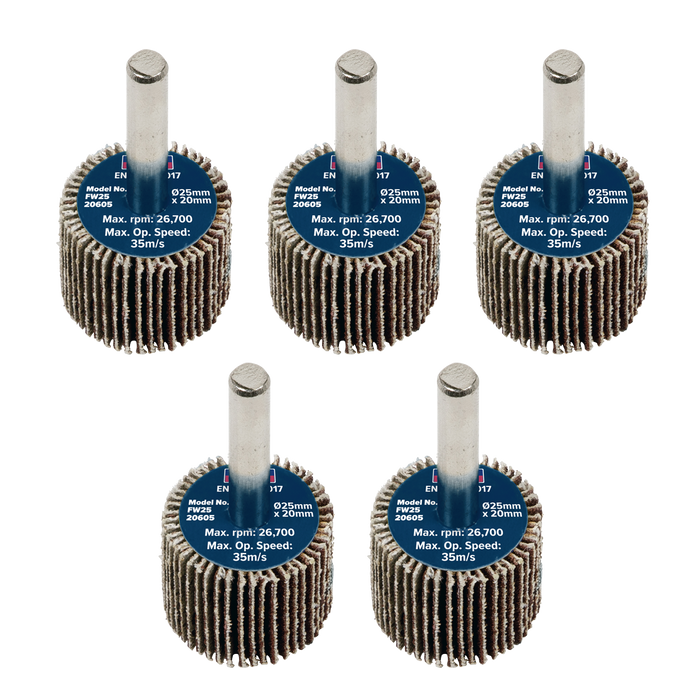 25 x 20mm Abrasive Flap Wheel with 6mm Shaft 60Grit - Pack of 5 | FW2520605