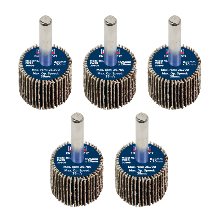 25 x 20mm Abrasive Flap Wheel with 6mm Shaft 80Grit - Pack of 5 | FW2520805