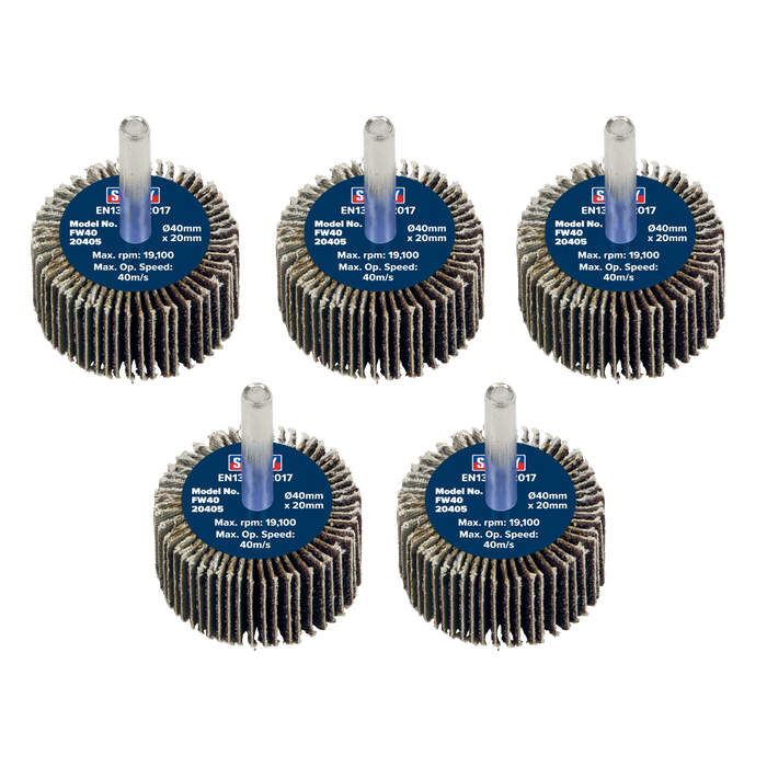 40 x 20mm Abrasive Flap Wheel with 6mm Shaft 40Grit - Pack of 5 | FW4020405