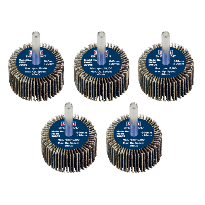 40 x 20mm Abrasive Flap Wheel with 6mm Shaft 60Grit - Pack of 5 | FW4020605