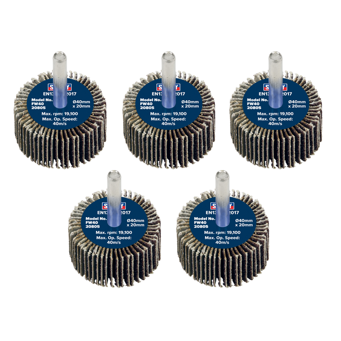 40 x 20mm Abrasive Flap Wheel with 6mm Shaft 80Grit - Pack of 5 | FW4020805