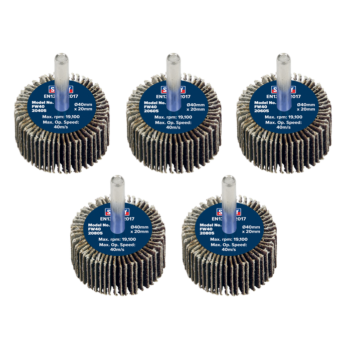 40 x 20mm Abrasive Flap Wheel with 6mm Shaft Assorted Grit - Pack of 5 | FW4020ASS