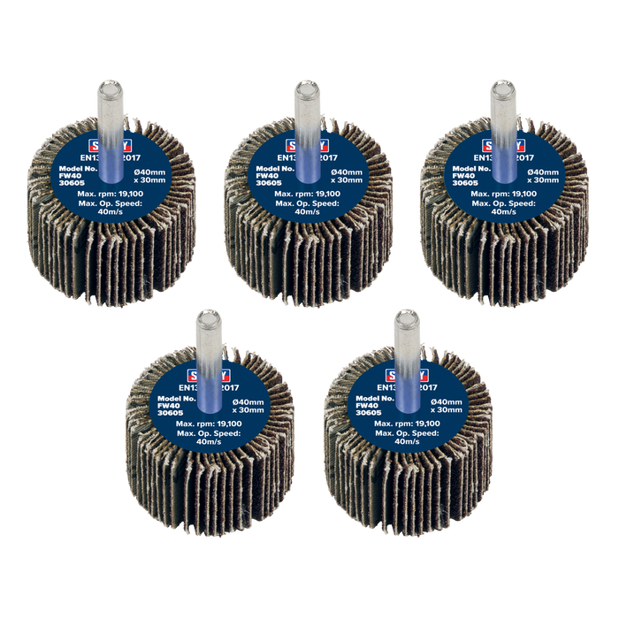40 x 30mm Abrasive Flap Wheel with 6mm Shaft 60Grit - Pack of 5 | FW4030605