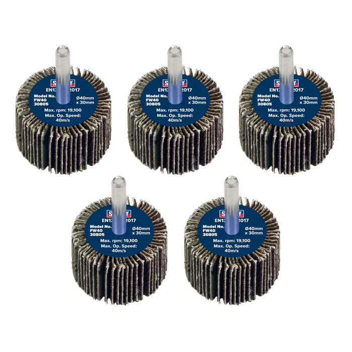 40 x 30mm Abrasive Flap Wheel with 6mm Shaft 80Grit - Pack of 5 | FW4030805