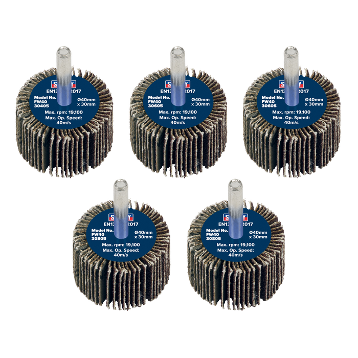 40 x 30mm Abrasive Flap Wheel with 6mm Shaft Assorted Grit - Pack of 5 | FW4030ASS